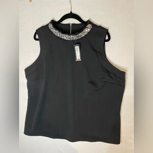 Worthington Black Sleeveless Top with Crystal Collar